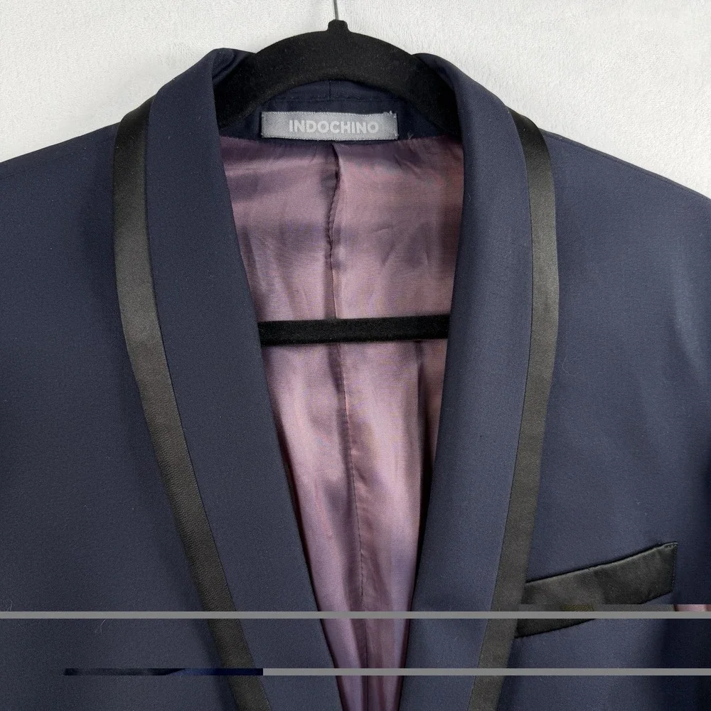 Indochino Tuxedo Blazer Mens 40R Navy Black Shawl Lapel Satin Trim Coat Opera